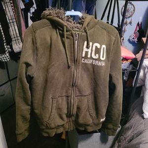 Hollister faux fur hoodie green size large